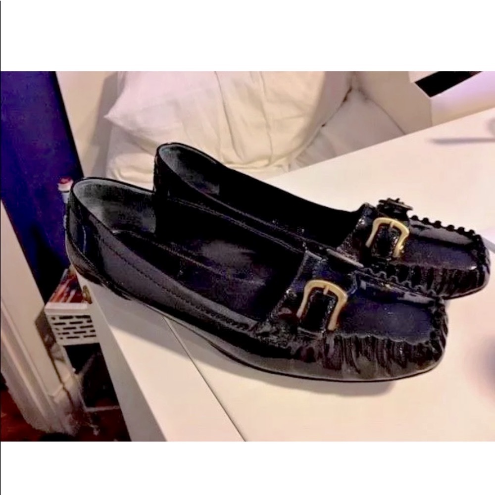 AUTHENTIC FENDI Loafers Black Patent Shoes Flats 7.5